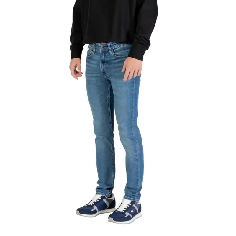 Calvin Klein Jeans Herren-Jeans aus blauem Denim in schmaler Passform mit klassischem Fünf-Taschen-Design und Reißverschlusstasche