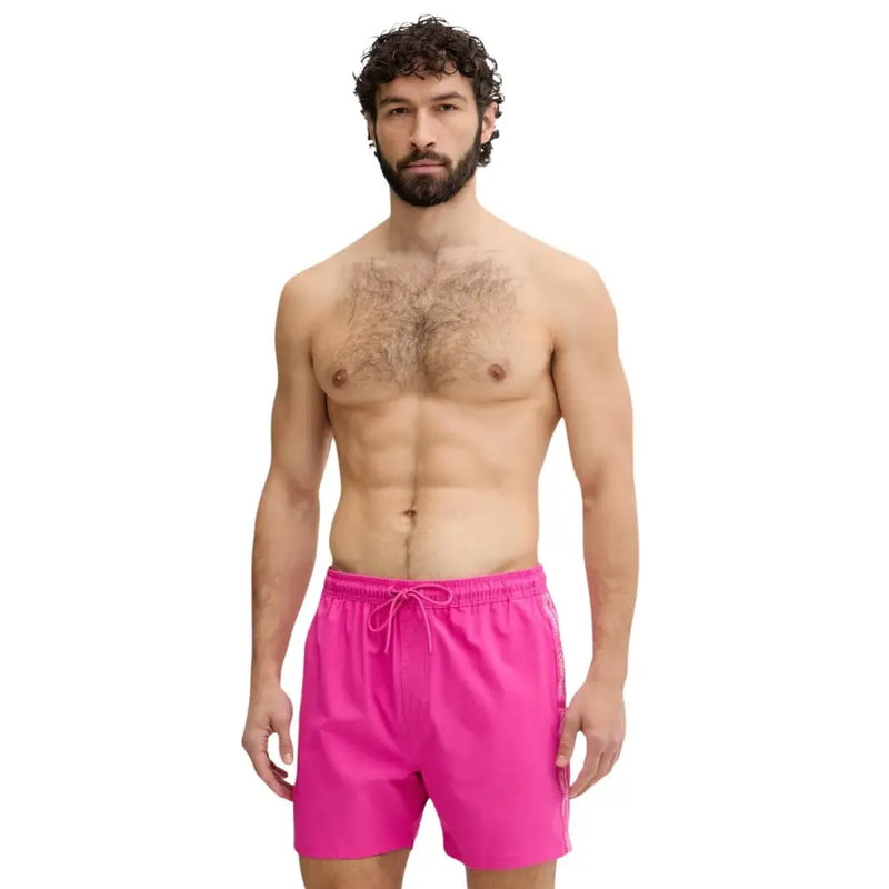 Calvin Klein Jeans Herren Badehose aus hellrosa Polyester mit Kordelzugbund und dezenten Seitenstreifen