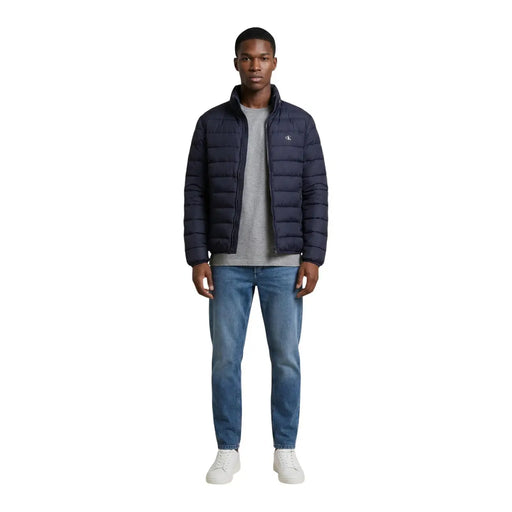 Marineblau gesteppt Calvin Klein Jeans Herren-Steppjacke mit dezentem Logo, Polyester-Reißverschlussjacke, Größe L