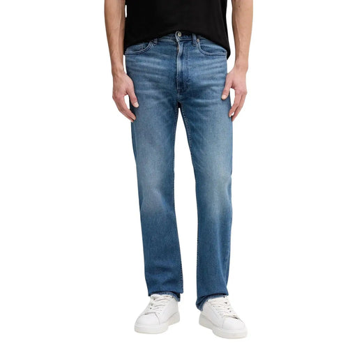 Calvin Klein jeans men blue zip pocket cotton classic straight-leg medium-wash denim with five-pocket design