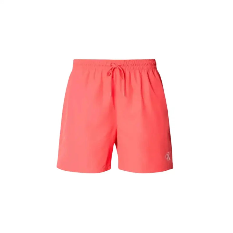Korallenfarben Calvin Klein Jeans Herren-Badeshorts aus Polyester mit Kordelzugbund und dezentem Logo am Unterschenkel