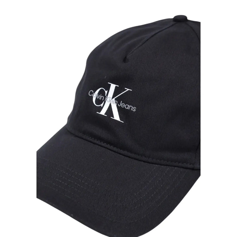 Schwarz Calvin Klein Jeans Herren-Baseballkappe aus Baumwolle mit weißem, gesticktem Logo und verstellbarem Schnallenverschluss