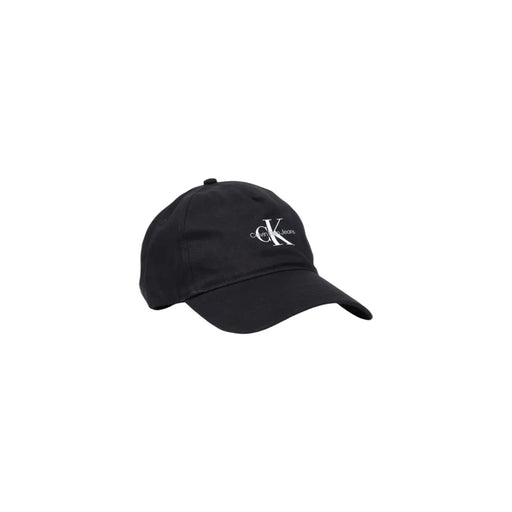 Schwarze Calvin Klein Jeans Herren-Baseballkappe aus Baumwolle mit weißem, gesticktem Logo und verstellbarer Schnalle in Schwarz