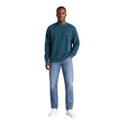 Calvin Klein Jeans men green cotton crewneck knitwear with long sleeves and small embroidered logo on left chest
