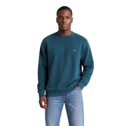 Teal Calvin Klein Jeans men green cotton crewneck sweatshirt with small white logo on left chest