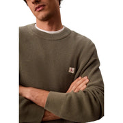 Calvin klein jeans men green cotton waffle knit sweater with classic olive green diamond texture and chest logo