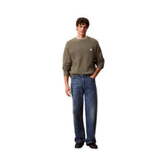 Olive green ribbed knit cotton sweater with small white logo on chest from calvin klein jeans men collection