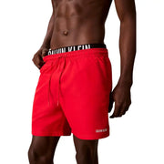 Calvin Klein Leuchtend rote Badehose aus Polyester mit schwarzem Bund und weißem Markenlogo für Herren, Größe M