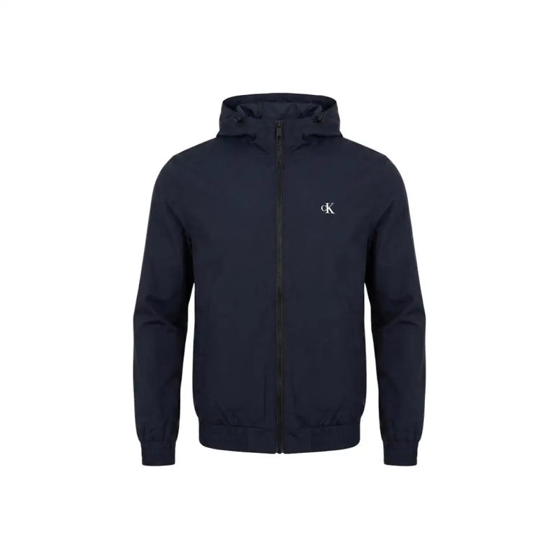 Marineblau Calvin Klein Jeans Herren-Kapuzenjacke mit Reißverschluss aus Polyester mit weißem Logo auf der Brust für die Freizeit