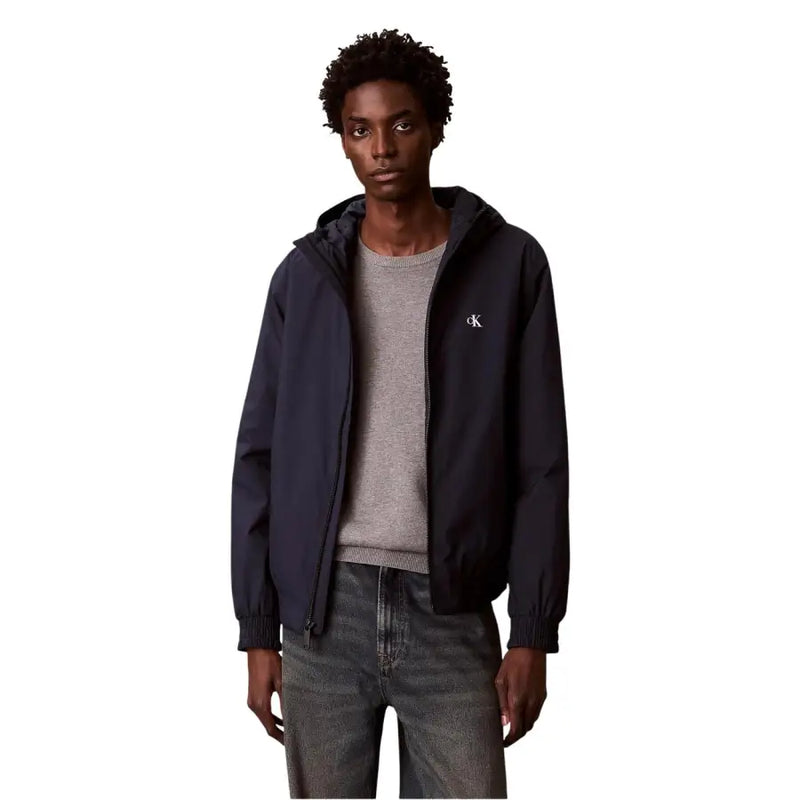 Marineblauer Polyester-Kapuzenblazer für Herren von Calvin Klein Jeans mit einem weißen Logo auf der linken Brust