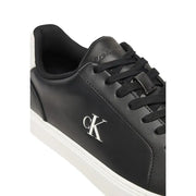 Calvin Klein Jeans Herren-Sneaker aus Leder, schwarz mit weißem Logo und kontrastierender weißer Sohle, Stil YM0YM01435