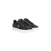 Calvin Klein Jeans Schwarze Herren-Sneaker aus Leder mit weißen Gummisohlen und kontrastierendem weißen Logo an der Seite