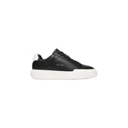 Calvin Klein Jeans Schwarze Herren-Sneaker aus Leder mit weißer Gummisohle und Fersenlasche aus schwarzem Leder