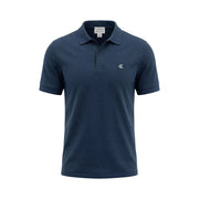 Navy blue textured cotton short sleeve polo shirt by Calvin Klein Jeans with white CK logo on left chest size L