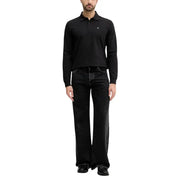 Calvin Klein Jeans Schwarzes Herren-Polohemd aus Baumwolle mit langen Ärmeln und kleinem, gesticktem Logo auf der Brust