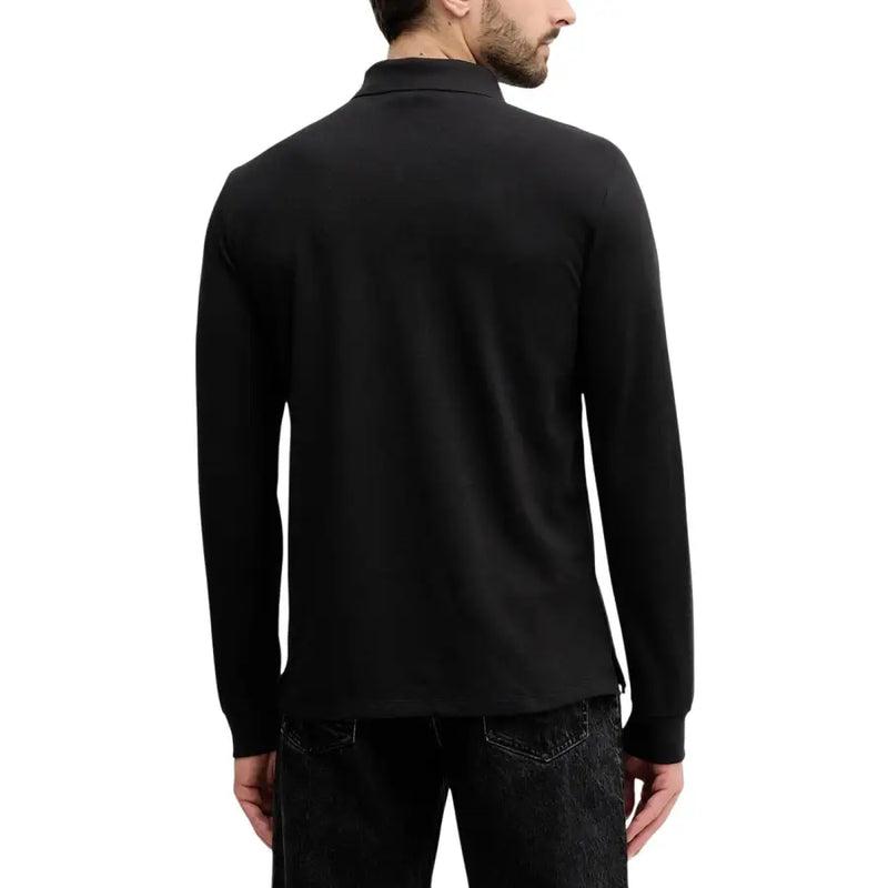 Schwarzes, langärmeliges Poloshirt aus Baumwolle mit klassischem Kragen und gerippten Bündchen von Calvin Klein Jeans Herren-Polohemd, langärmelig