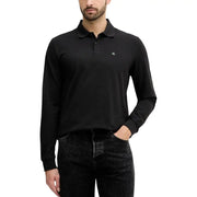 Calvin Klein Jeans Schwarzes Herren-Polohemd aus Baumwolle mit langen Ärmeln und dezentem, gesticktem Logo auf der Brust.
