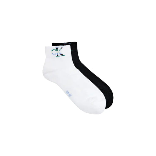 White and black ankle socks with colorful embroidered Calvin Klein logo on cuff from Calvin Klein Jeans men underwear