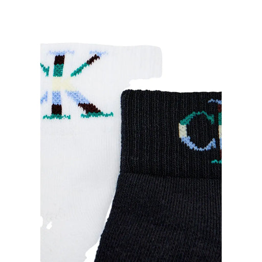 White and black knit socks with colorful embroidered logo from calvin klein jeans men underwear collection