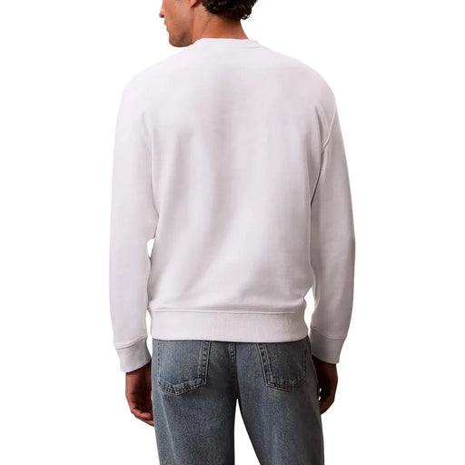Calvin Klein Jeans men round neck white cotton sweatshirt with ribbed cuffs and hem in crewneck style