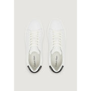 Calvin Klein Jeans Herren-Sneaker aus weißem Leder mit schwarzen Zehenkappen und Schnürsenkeln aus Gummi für Herbst und Winter
