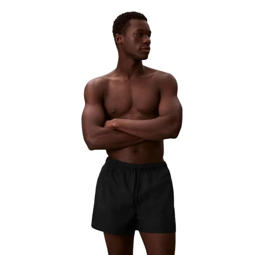 Calvin klein jeans men swimwear black athletic shorts with drawstring waistband designed for swimming and active wear