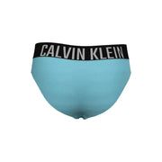 Calvin klein jeans men swimwear featuring light blue briefs with a black waistband and silver logo lettering
