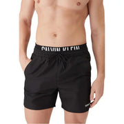 Schwarze Calvin Klein Badehose mit weißem Logo am Bund und an der Seite, aus Polyester, für Herren
