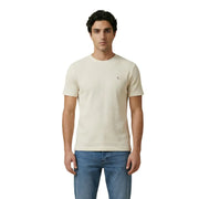 Cream-colored Calvin Klein Jeans men t-shirt with subtle textured weave and small embroidered logo on left chest