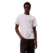 Calvin Klein Jeans Weißes Herren-T-Shirt aus Baumwolle mit schwarzem, kreisförmigem Logo auf der Brust und Rundhalsausschnitt