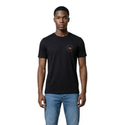Calvin Klein Jeans schwarze Männer t-shirt mit dezentem rosafarbenem, kreisförmigem Logo auf der linken Brust für lässige Kleidung