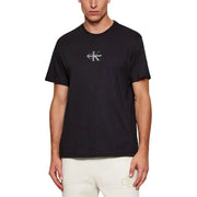 Calvin Klein Jeans Männer t-shirt aus schwarzer Baumwolle mit weißem Calvin Klein Logo auf der Brust