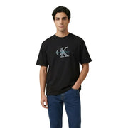 Schwarz Calvin Klein Jeans Männer t-shirt mit markantem, gesticktem CK-Logo in Türkis und silbernen Details