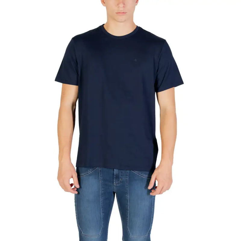 Marineblauer Baumwoll-Rundhalsausschnitt t-shirt mit dezentem Logo auf der linken Brustseite von Calvin Klein Jeans für Männer