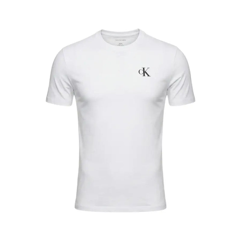 Calvin Klein Jeans Herren Weiß t-shirt mit einem kleinen schwarzen CK-Logo auf der linken Brust für lässige Kleidung