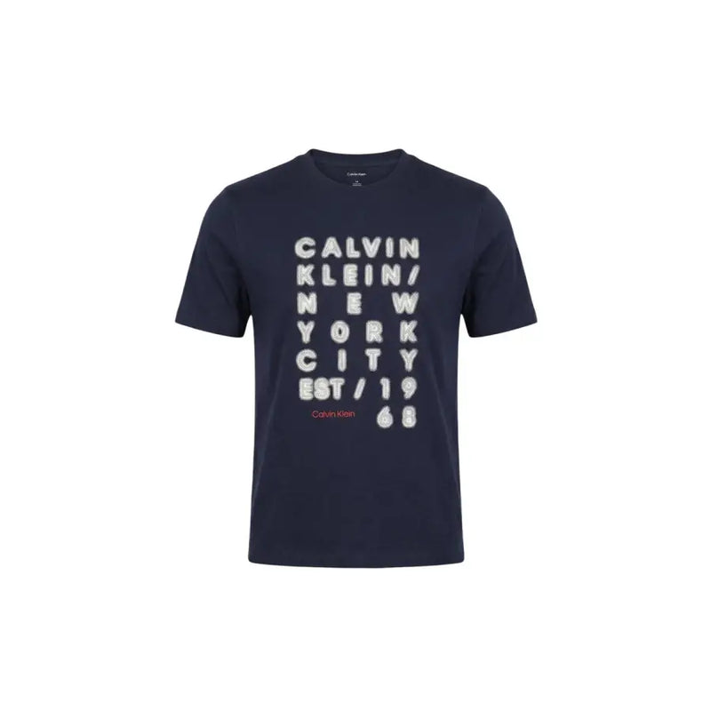 Marineblau Calvin Klein Jeans Männer t-shirt mit kräftigem weißen Grafikdruck Calvin Klein New York City gegründet 1968 Text