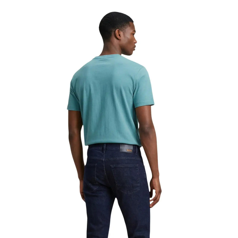 Calvin Klein Jeans men t-shirt in teal short-sleeved crew neck made of soft cotton fabric