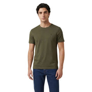 Calvin Klein Jeans Männer t-shirt Aus olivgrünem Baumwollstoff mit Rundhalsausschnitt und kleinem, gesticktem Logo auf der linken Brust.