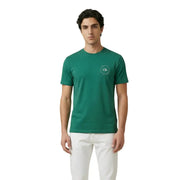 Grünes, kurzärmeliges Baumwollhemd t-shirt mit weißem kreisförmigem Logo auf der linken Brustseite von Calvin Klein Jeans für Männer