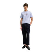 Light blue calvin klein jeans men t shirt with black logo print made of lilac cotton with round neck