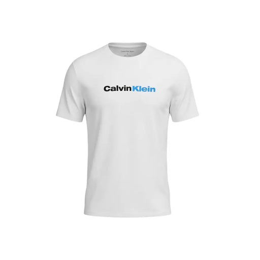 Calvin Klein Jeans Weißes Herren-T-Shirt aus Baumwolle mit auffälligem schwarz-blauem Logo-Print auf der Brust