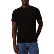 Black short-sleeved crew neck cotton t-shirt with small embroidered logo on left chest by Calvin Klein Jeans
