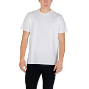 Calvin klein jeans men t-shirt white crew-neck cotton with small embroidered logo on left chest