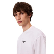 Calvin Klein Jeans Herren weißes Baumwoll-Langarmshirt t-shirt mit schwarzem, gesticktem Logo auf der linken Brust für Frühling/Sommer