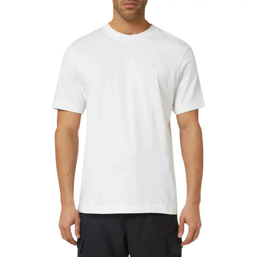 Calvin Klein Jeans Herren weißes Rundhals-T-Shirt t-shirt mit kleinem, gesticktem Logo auf der linken Brust