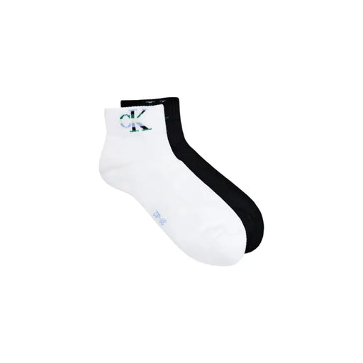 Weiße und schwarze Knöchelsocken mit bunten Stickereien Calvin Klein Logo am Ärmel von Calvin Klein Jeans Herrenunterwäsche