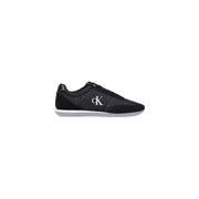 Schwarze Calvin Klein Jeans Herren-Sneaker aus weißem Polyester mit Schnürung, elegantem gestepptem Obermaterial und weißem Seitenlogo