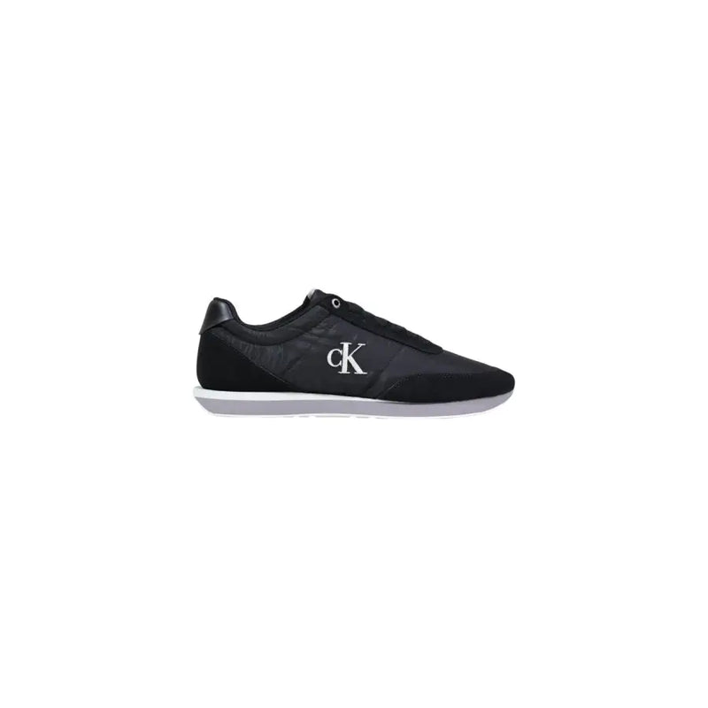 Schwarze Calvin Klein Jeans Herren-Sneaker aus weißem Polyester mit Schnürung, elegantem gestepptem Obermaterial und weißem Seitenlogo