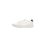 Calvin Klein Jeans Herren weiß Polyester niedrigtop Sneaker mit schwarzer Fersenlasche und cremefarbener Gummisohle