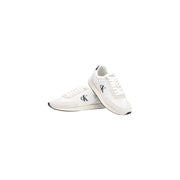 Calvin Klein Jeans Weiße Herren-Sneaker aus Polyester mit Schnürung, schwarzem Logo-Detail und minimalistischem Design